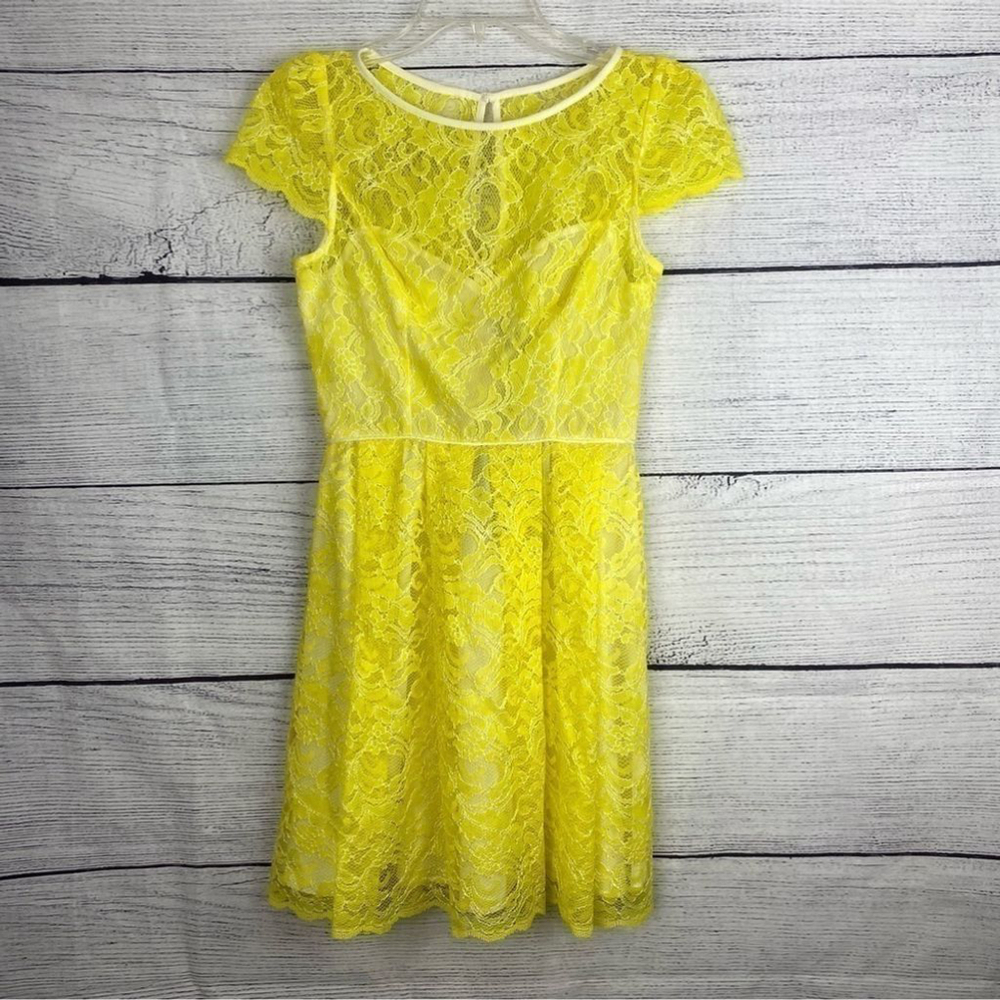 Abs Allen Schwartz Yellow Spring Summer Lace Garden Party Dress Size 2 - Picture 2 of 10